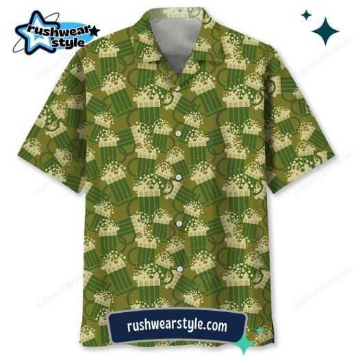 Men’s Beer-Themed Green St. Patrick’s Day Hawaiian Shirt