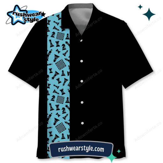 Men’s Chess Blue Hawaiian Shirt – Elegant Strategy Design