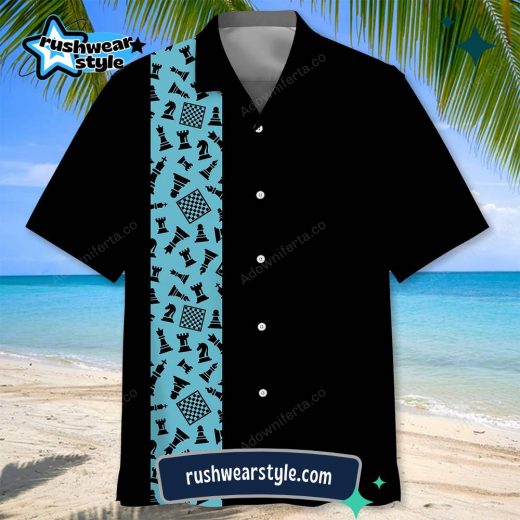 Men’s Chess Blue Hawaiian Shirt – Elegant Strategy Design