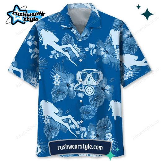 Men’s Scuba Diving Blue Hawaiian Shirt – Ocean Adventure