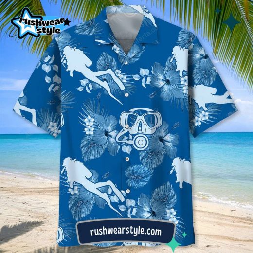 Men’s Scuba Diving Blue Hawaiian Shirt – Ocean Adventure