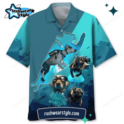 Men’s Scuba Diving Dog Hawaiian Shirt – Dive Adventure