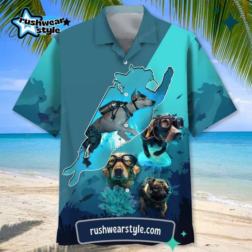 Men’s Scuba Diving Dog Hawaiian Shirt – Dive Adventure