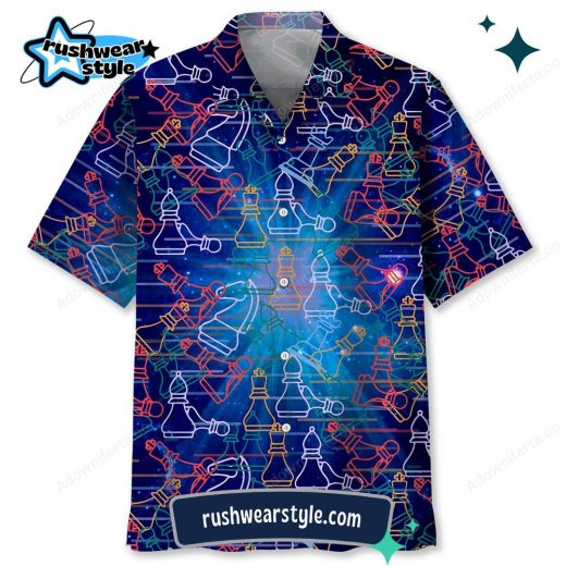 Men’s Space-Themed Chess Hawaiian Shirt – Galactic Colors