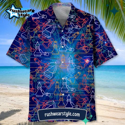 Men’s Space-Themed Chess Hawaiian Shirt – Galactic Colors