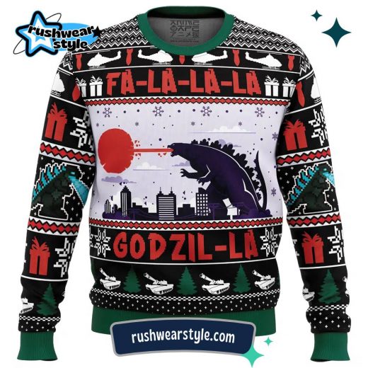 Godzilla Christmas Sweater – FaLaLaLa Godzil-La Ugly Holiday Design