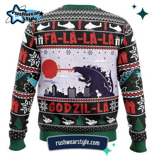 Godzilla Christmas Sweater – FaLaLaLa Godzil-La Ugly Holiday Design