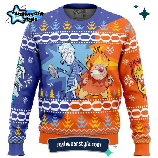 Heat and Snow Miser Christmas Sweater – The Year Without a Santa Claus Theme