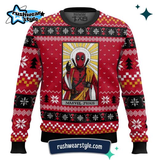 Marvel Jesus x Deadpool Christmas Sweater – Unique Holiday Ugly Sweater