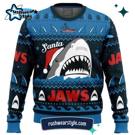 Santa Jaws Christmas Sweater – Jaws Themed Ugly Holiday Apparel