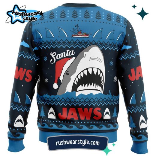 Santa Jaws Christmas Sweater – Jaws Themed Ugly Holiday Apparel