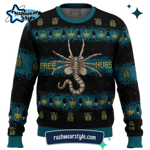 Alien Facehugger Christmas Sweater – Free Hugs Holiday Edition