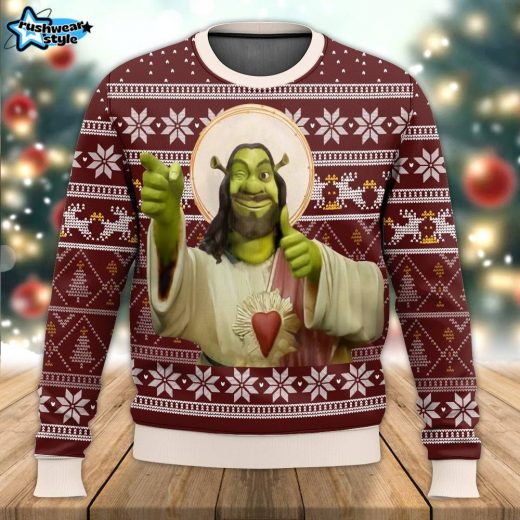 Funny Shrek Jesus Holiday Sweater