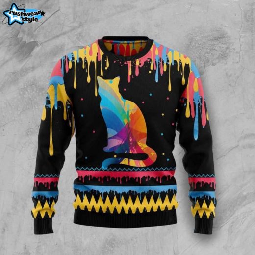 Cat Colorful Beauty Black Vintage Ugly Christmas Sweaters