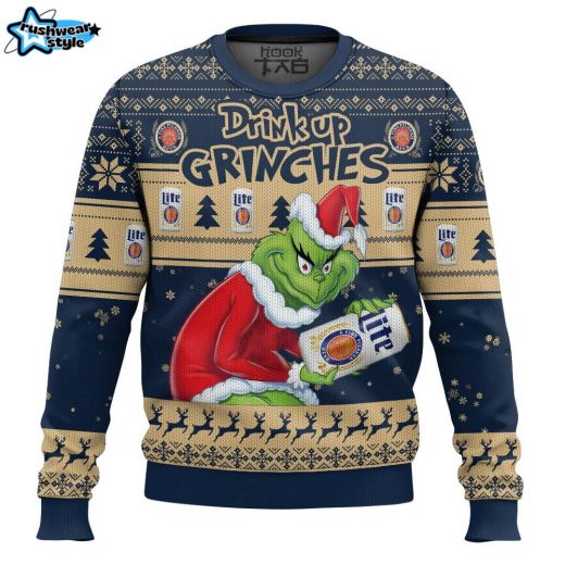 Drink Up Grinches Miller Lite Ugly Sweater