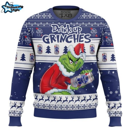 Drink Up Grinches Pabst Blue Ribbon Ugly Sweater