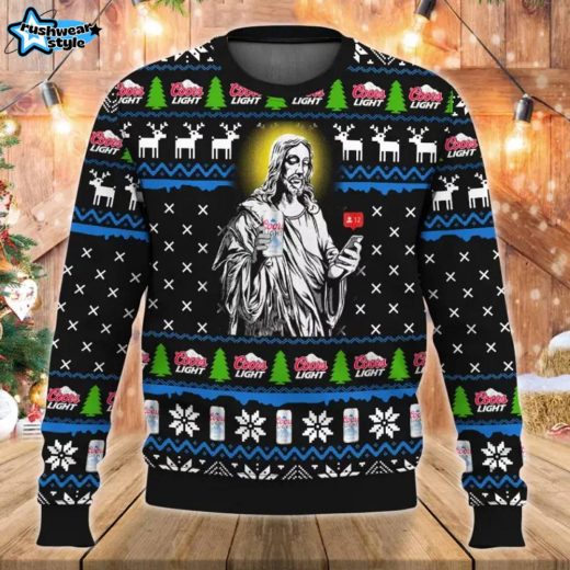 Jesus With Coors Light Ugly Christmas Sweater