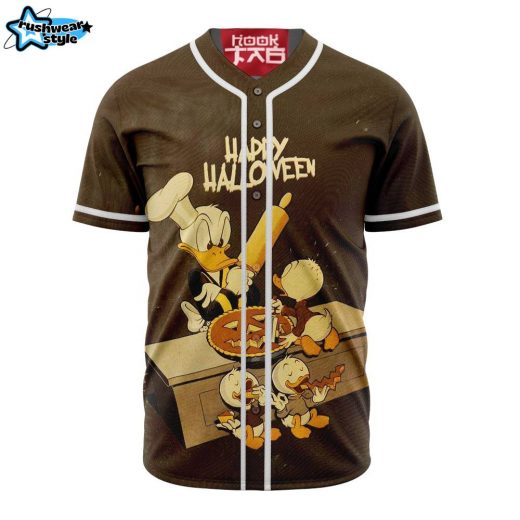 Donald Duck with Huey, Dewey, and Louie Happy Halloween Baseball Jersey, Disney Halloween Baseball Jersey, Halloween Baseball Jersey