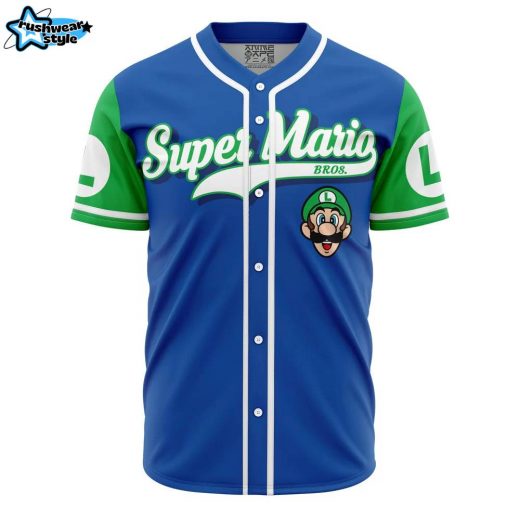 Hooktab 3D Printed Luigi Super Mario Bros Men’s Short Sleeve Anime Baseball Jersey