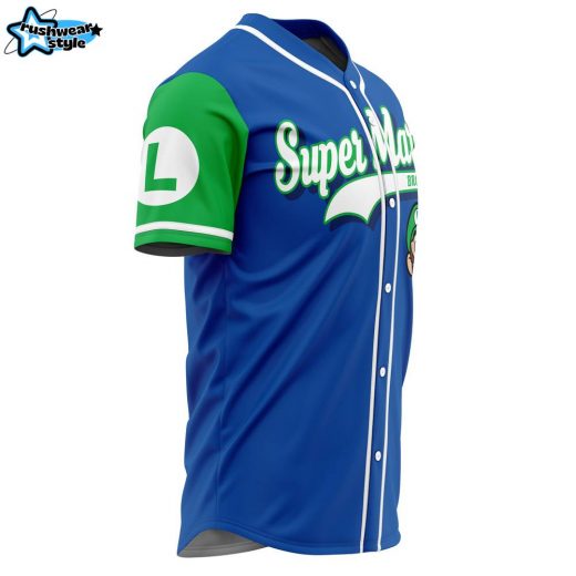 Hooktab 3D Printed Luigi Super Mario Bros Men’s Short Sleeve Anime Baseball Jersey