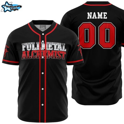 Hooktab 3D Printed Personalized Elric Fullmetal Alchemist Men’s Short Sleeve Anime Baseball Jersey