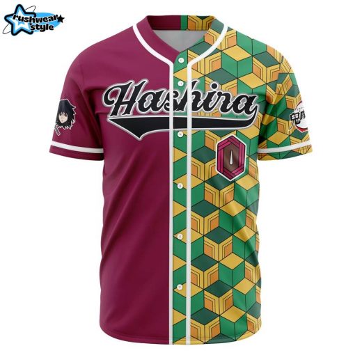 Hooktab 3D Printed Personalized Hashira Giyu Tomioka Demon Slayer Men’s Short Sleeve Anime Baseball Jersey