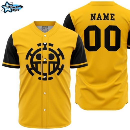 Hooktab 3D Printed Personalized Trafalgar Law One Piece Men’s Short Sleeve Anime Baseball Jersey