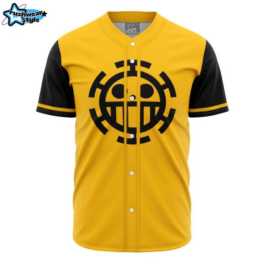 Hooktab 3D Printed Personalized Trafalgar Law One Piece Men’s Short Sleeve Anime Baseball Jersey