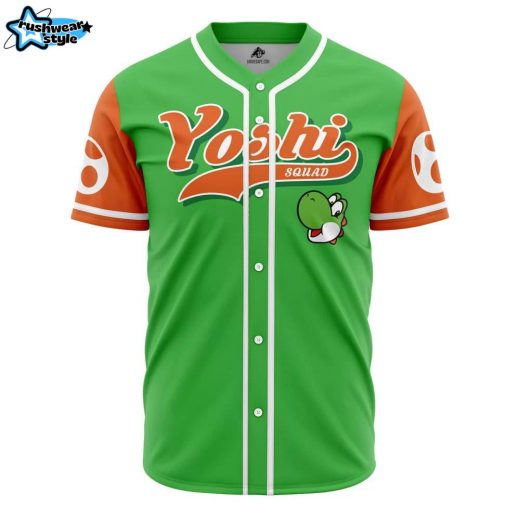 Hooktab 3D Printed Yoshi Squad Super Mario Bros Men’s Short Sleeve Anime Baseball Jersey