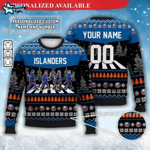 Custom Islanders Walking Abbey Road Ugly Christmas Sweater – Ice Hockey Themed Jumper