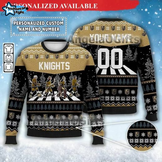 Custom Knights Walking Abbey Road Ugly Christmas Sweater – Unique Ice Hockey Jumper