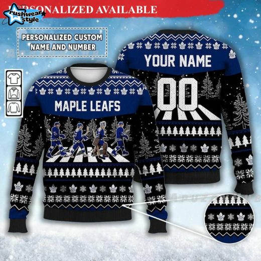 Custom Maple Leafs Walking Abbey Road Ugly Christmas Sweater – Ice Hockey Fan Jumper