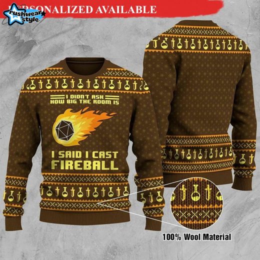 How Big The Room I Cast Fireball Ugly Christmas Sweater – Fun Gamer Holiday Jumper