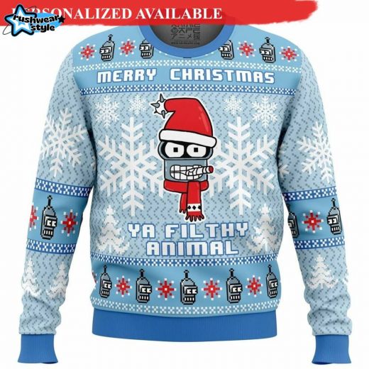 Merry Christmas Ya Filthy Animal Futurama Ugly Christmas Sweater – Fun TV Show Jumper