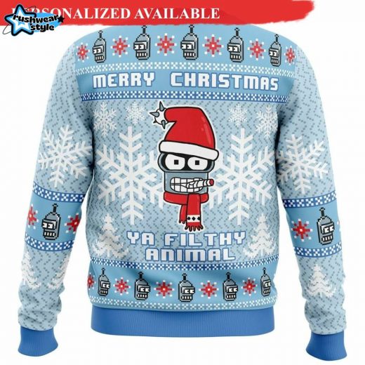 Merry Christmas Ya Filthy Animal Futurama Ugly Christmas Sweater – Fun TV Show Jumper