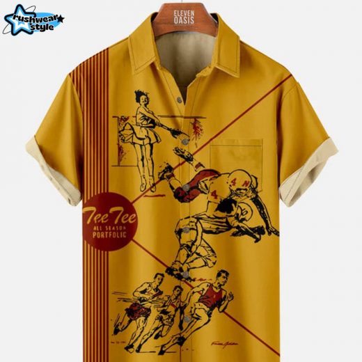 70’s-80s Retro Men’s Nostalgia Shirt with Chest Pocket – Yellow Color Vintage Style