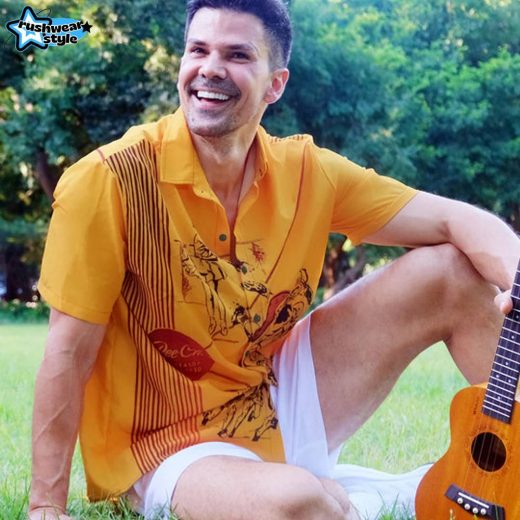 70’s-80s Retro Men’s Nostalgia Shirt with Chest Pocket – Yellow Color Vintage Style