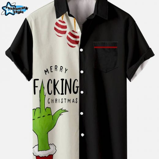 Christmas Green Monster Shirt for Men – Merry Fucking Christmas – Black Short Sleeve