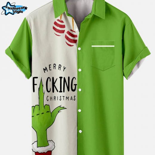 Christmas Green Monster Shirt for Men – Merry Fucking Christmas – Green Short Sleeve