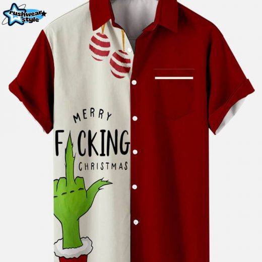 Christmas Green Monster Shirt for Men – Merry Fucking Christmas – Red Short Sleeve