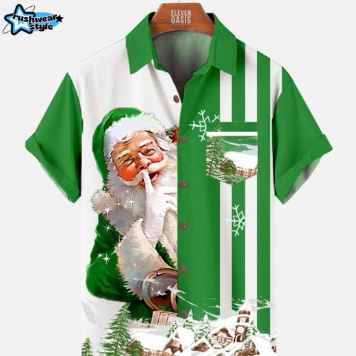 Christmas Secret Santa Men’s Short Sleeve Shirt – Green Festive Holiday Gift