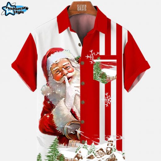 Christmas Secret Santa Men’s Short Sleeve Shirt – Red Festive Holiday Gift