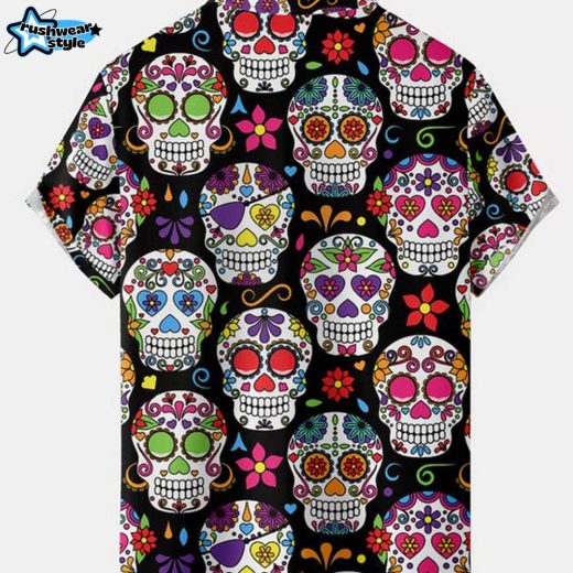 Cool Mexican Sugar Skull Men’s Short Sleeve Shirt – Day of the Dead Inspired