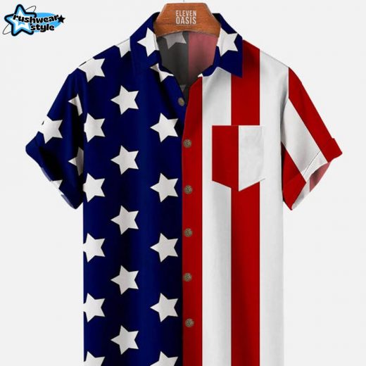 Independence Day Striped Star Pattern Men’s Pocket Shirt – Patriotic Style Version 1