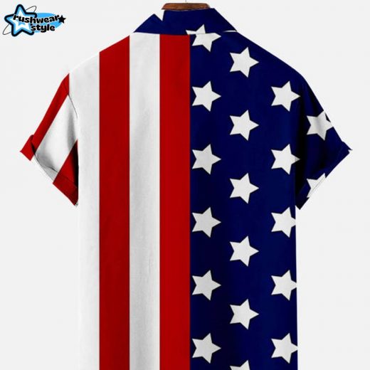 Independence Day Striped Star Pattern Men’s Pocket Shirt – Patriotic Style Version 1