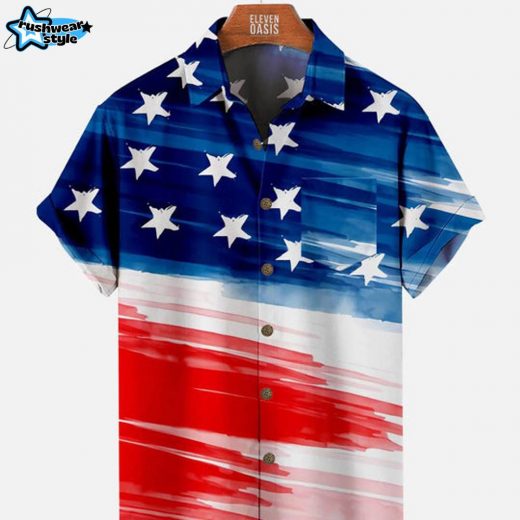 Independence Day Striped Star Pattern Men’s Pocket Shirt – Patriotic Style Version 2