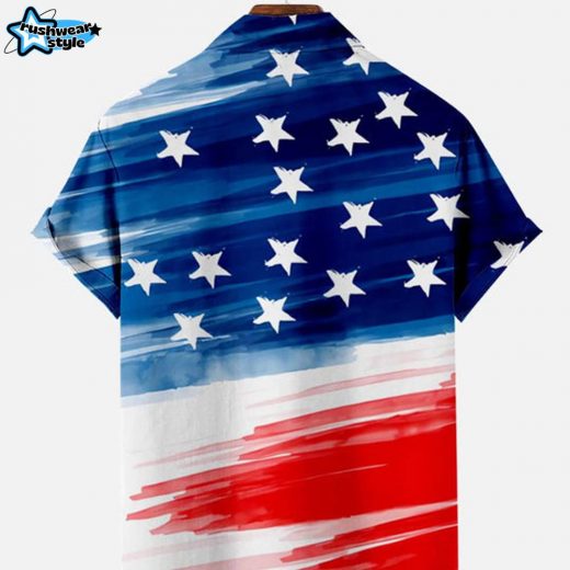 Independence Day Striped Star Pattern Men’s Pocket Shirt – Patriotic Style Version 2