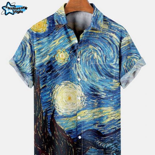 Men’s Retro Van Gogh The Starry Night Hawaiian Shirt – Funky Short Sleeve Design