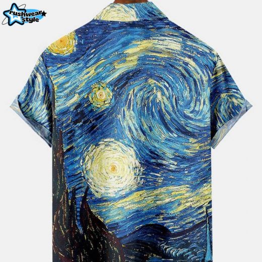 Men’s Retro Van Gogh The Starry Night Hawaiian Shirt – Funky Short Sleeve Design