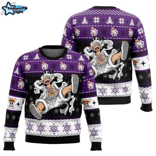 One Piece Luffy Gear 5 Ugly Christmas Sweater – Anime Clothing Holiday Gift